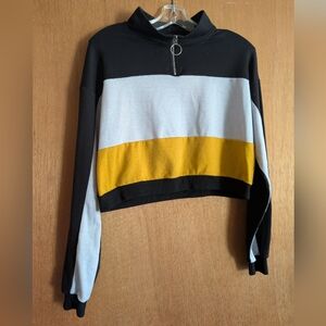 Colorblock Cropped Pullover with Zip Ring